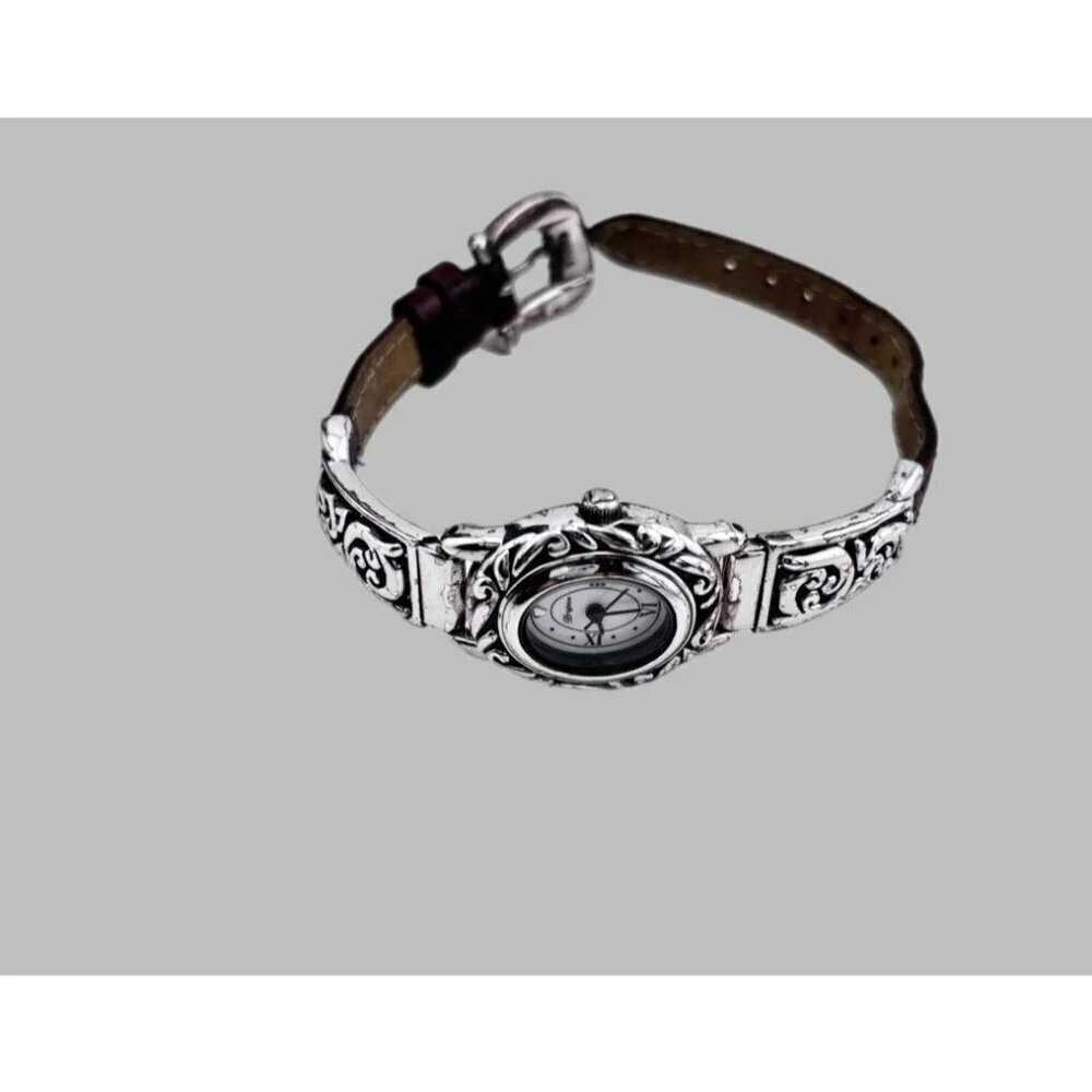 Brighton Santa Barbara Watch Silver tone Brown Leather Band New Battery